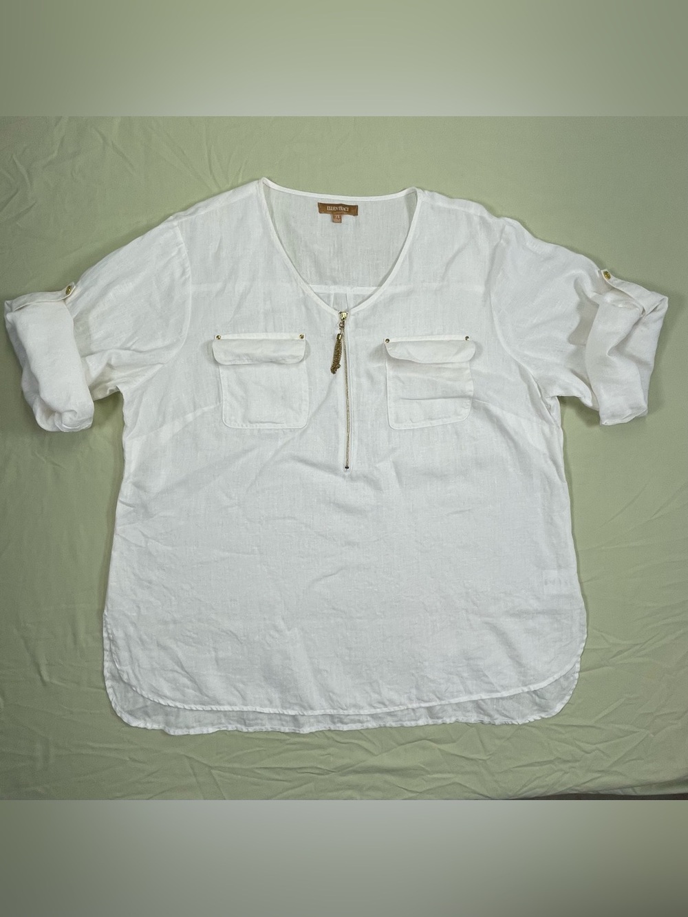 Ellen Tracy White V-Neck Pullover Tunic with Front Zip Size 2X